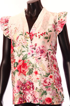 olasz női virág mintás felső ujjatlan V nyakú