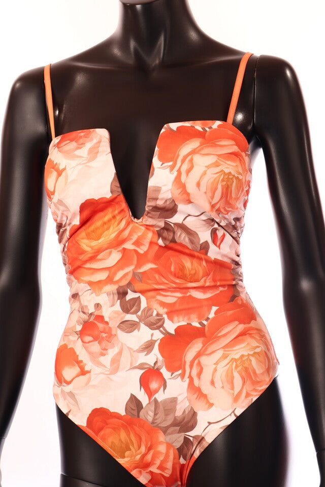 olasz női virág mintás body ujjatlan alakhangsúlyozó V nyakú