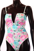 olasz női virág mintás body ujjatlan alakhangsúlyozó V nyakú