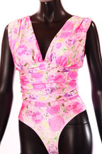 olasz női virág mintás body ujjatlan alakhangsúlyozó V nyakú