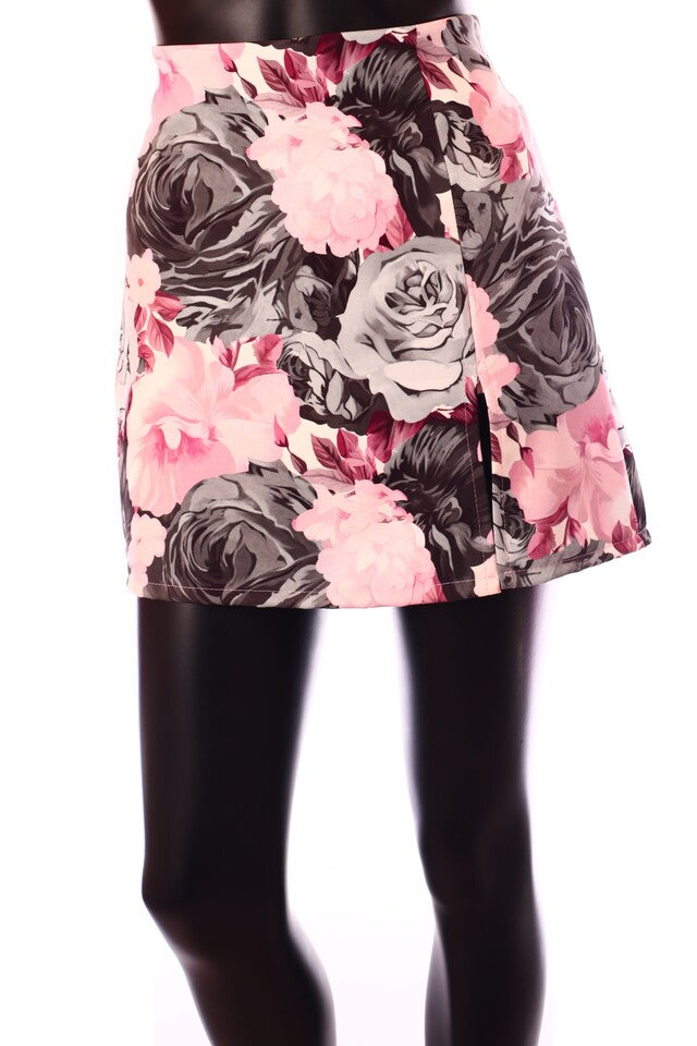 fekete virágmintás mini skort