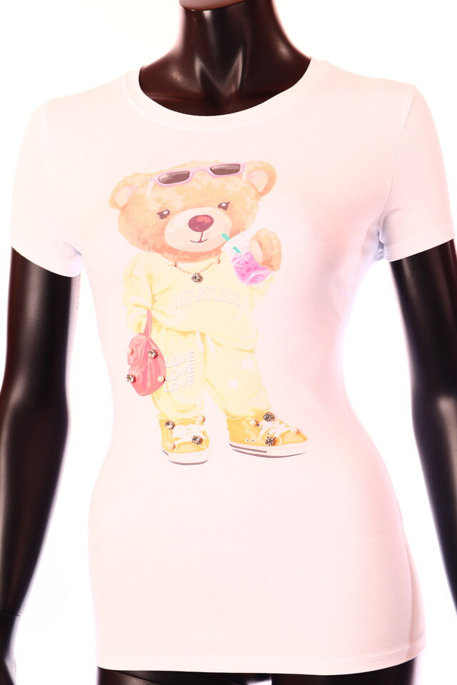 olasz női mintás pamutban gazdag póló rövid ujjú alakhangsúlyozó kerek nyakú