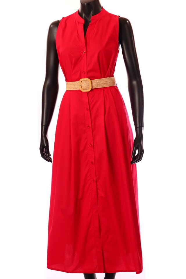 olasz női vékony pamut ruha ujjatlan A vonalú V nyakú maxi