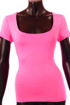 Trendying női vékony top rövid ujjú alakhangsúlyozó U nyakú