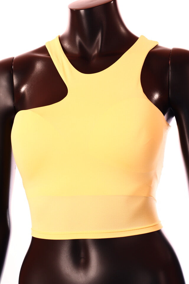 sárga asszimetrikus viszkóz crop top