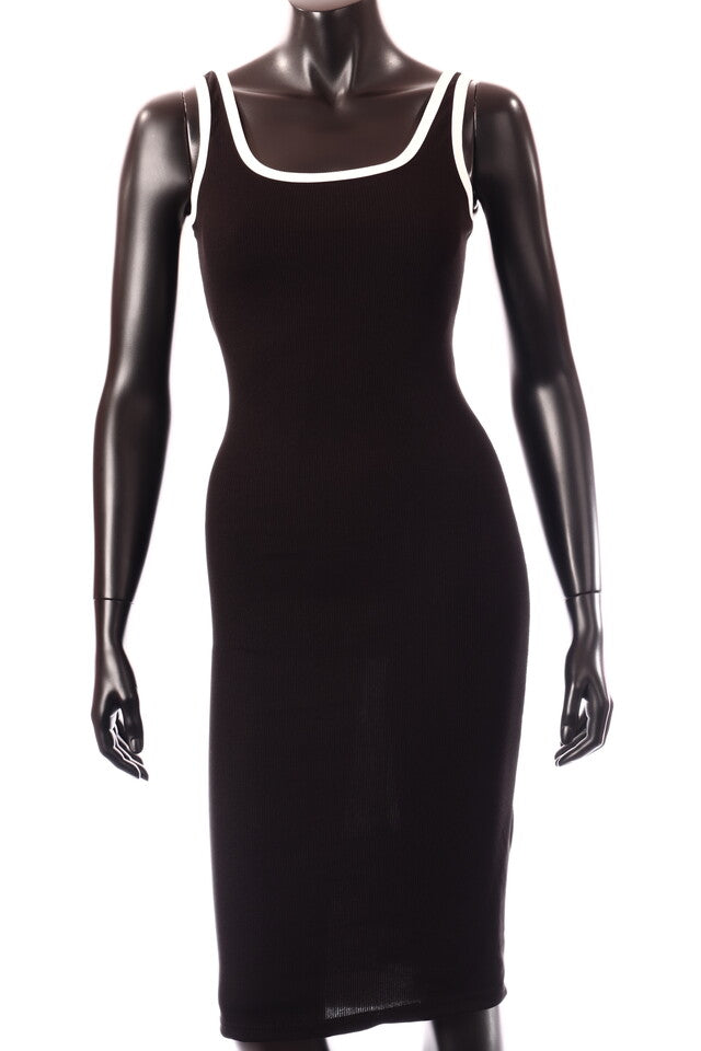 olasz női vékony ruha ujjatlan alakhangsúlyozó kerek nyakú maxi