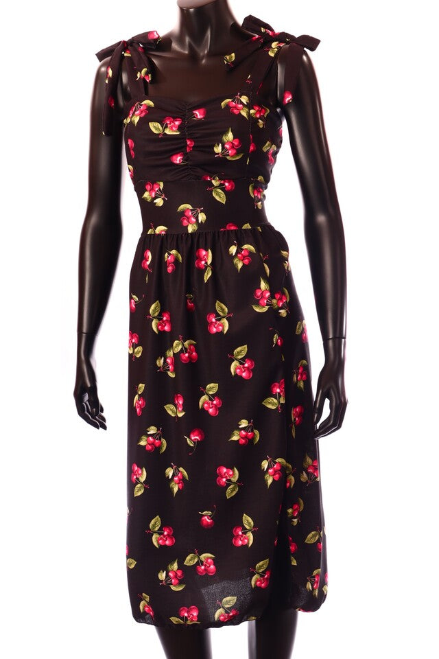 olasz női gyümölcs mintás vékony ruha ujjatlan U nyakú maxi