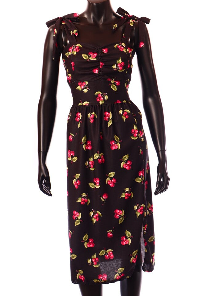 olasz női gyümölcs mintás vékony ruha ujjatlan U nyakú maxi