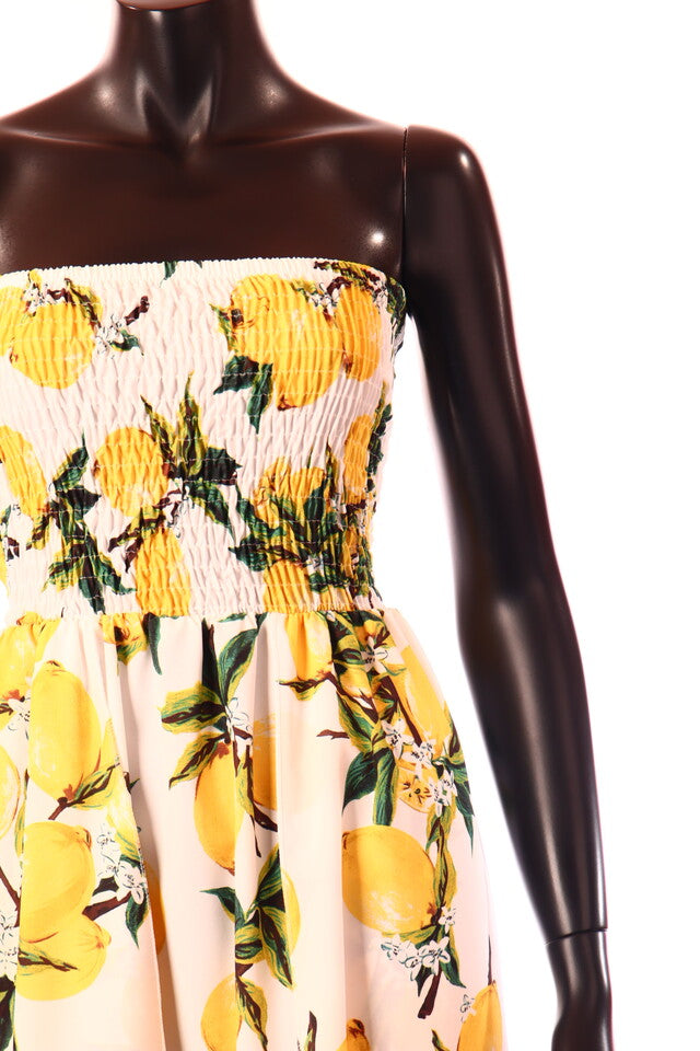 olasz női gyümölcs mintás vékony ruha ujjatlan váll nélküli maxi