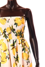 olasz női gyümölcs mintás vékony ruha ujjatlan váll nélküli maxi