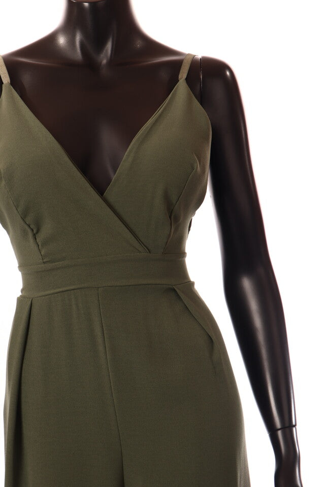 olasz női overál ujjatlan hosszú V nyakú