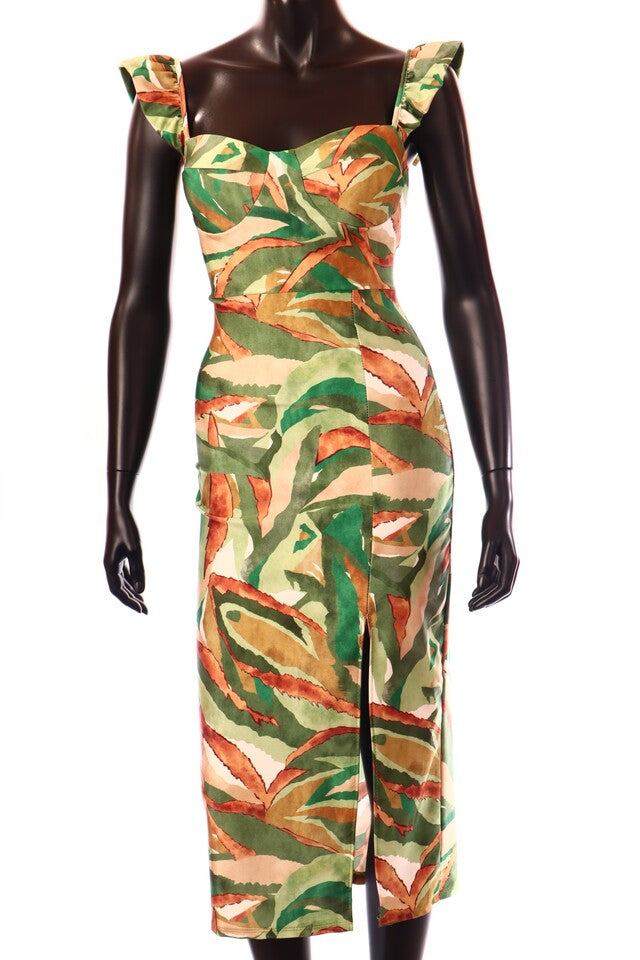 olasz női virág mintás ruha ujjatlan U nyakú midi