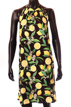 olasz női gyümölcs mintás vékony ruha ujjatlan magas nyakú térd