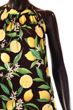 olasz női gyümölcs mintás vékony ruha ujjatlan magas nyakú térd