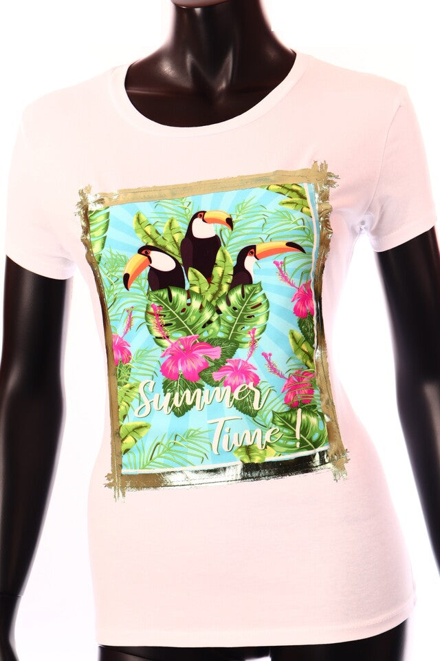 olasz női mintás póló rövid ujjú kerek nyakú