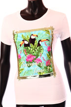 olasz női mintás póló rövid ujjú kerek nyakú