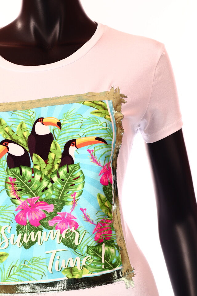 olasz női mintás póló rövid ujjú kerek nyakú