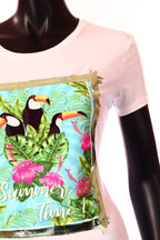 olasz női mintás póló rövid ujjú kerek nyakú