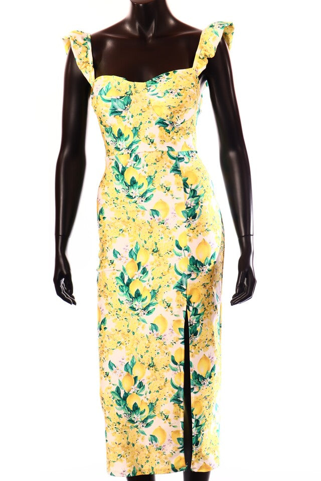 olasz női mintás ruha ujjatlan U nyakú midi