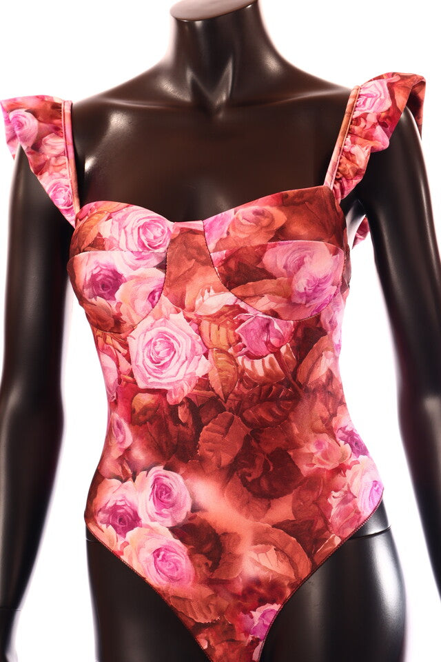 olasz női virág mintás body ujjatlan alakhangsúlyozó Szögletes nyakkivágás