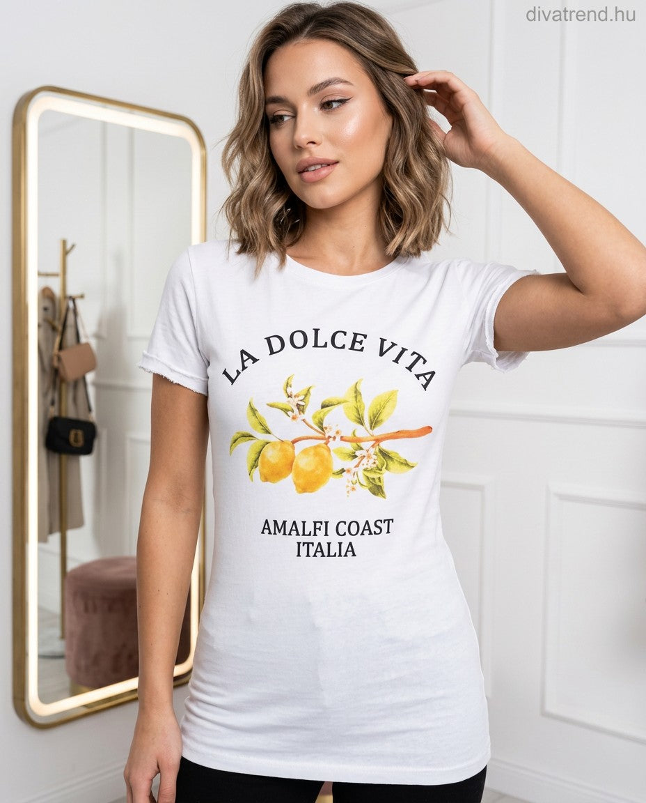 fehér sárga citrom mintás női pamut póló Dolce Vita