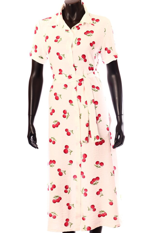 olasz női mintás ruha rövid ujjú kerek nyakú maxi