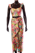 olasz női virág mintás szett ujjatlan hosszú U nyakú