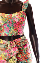 olasz női virág mintás szett ujjatlan hosszú U nyakú