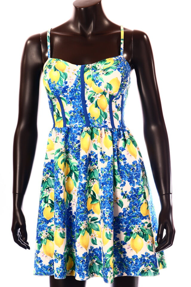 olasz női virág mintás ruha ujjatlan V nyakú térd