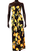 olasz női gyümölcs mintás ruha ujjatlan váll nélküli maxi