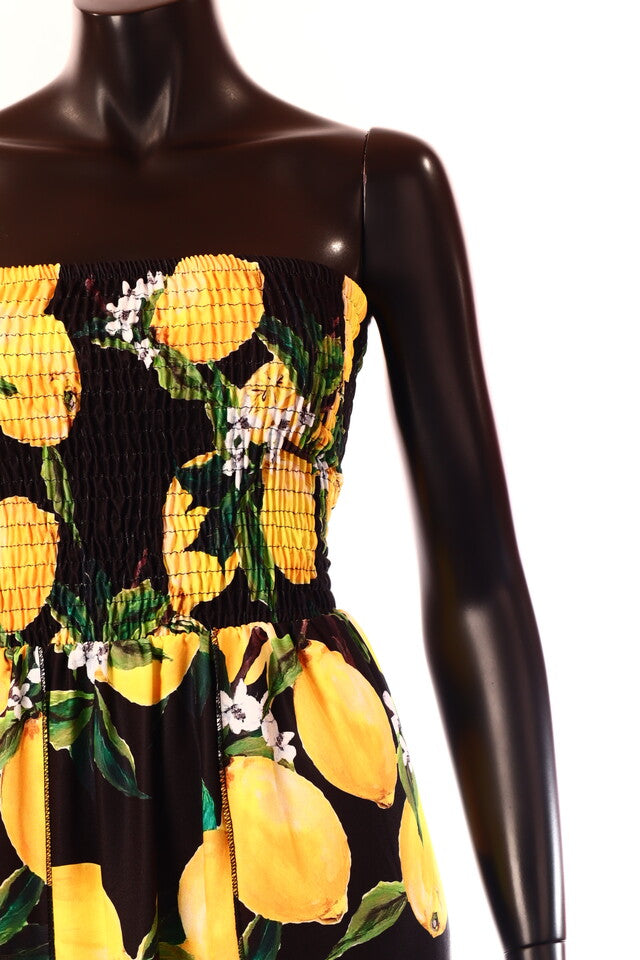 olasz női gyümölcs mintás ruha ujjatlan váll nélküli maxi