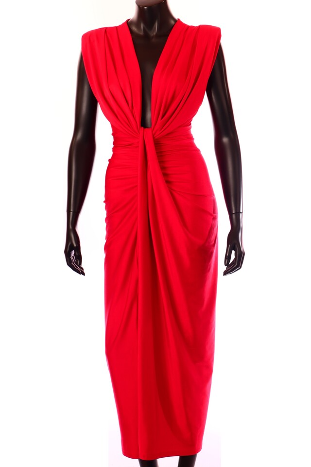 olasz női ruha ujjatlan alakhangsúlyozó V nyakú maxi