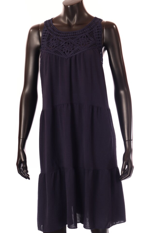 olasz női vékony ruha ujjatlan A vonalú kerek nyakú térd