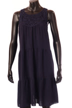 olasz női vékony ruha ujjatlan A vonalú kerek nyakú térd