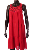 olasz női vékony ruha ujjatlan A vonalú kerek nyakú térd