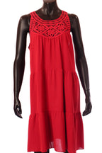 olasz női vékony ruha ujjatlan A vonalú kerek nyakú térd