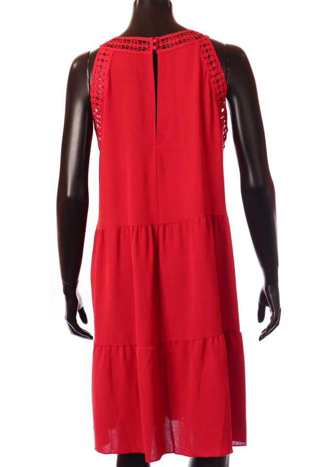 olasz női vékony ruha ujjatlan A vonalú kerek nyakú térd