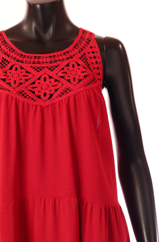 olasz női vékony ruha ujjatlan A vonalú kerek nyakú térd