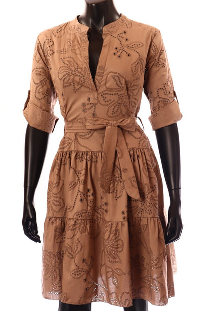 olasz női virág mintás vékony pamutban gazdag ruha hosszú ujjú V nyakú térd