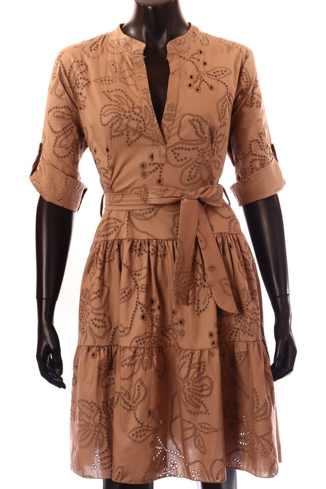 olasz női virág mintás vékony pamutban gazdag ruha hosszú ujjú V nyakú térd