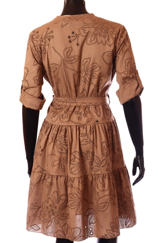 olasz női virág mintás vékony pamutban gazdag ruha hosszú ujjú V nyakú térd