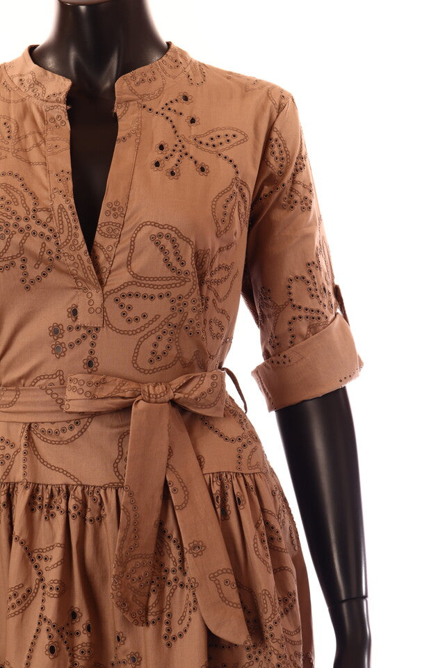 olasz női virág mintás vékony pamutban gazdag ruha hosszú ujjú V nyakú térd