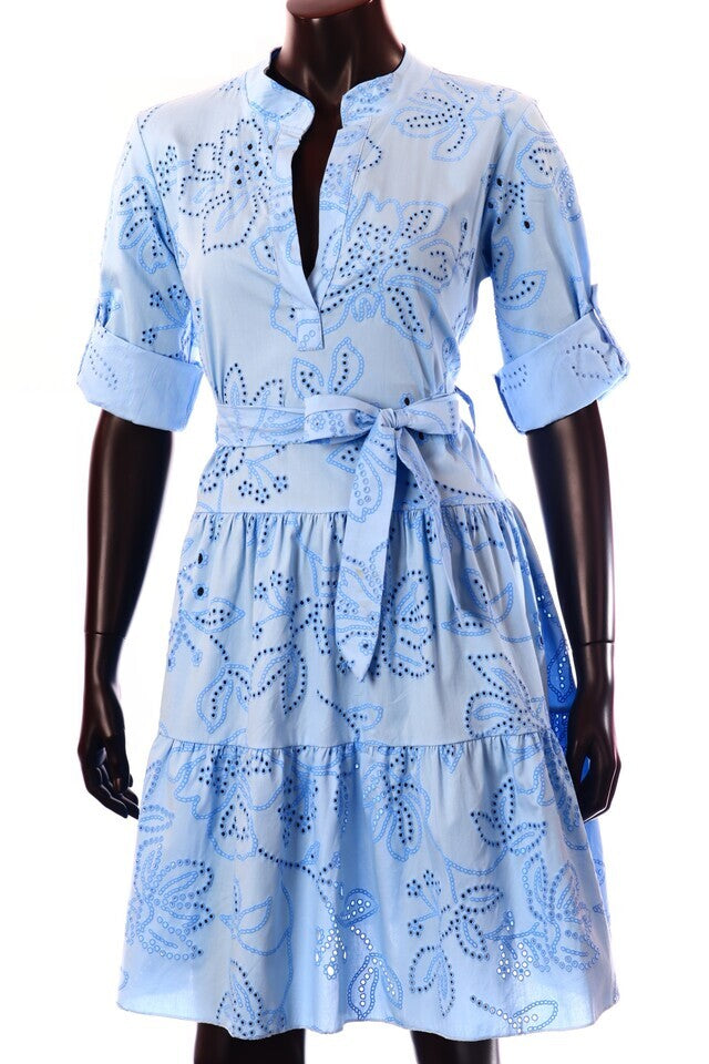 olasz női virág mintás vékony pamutban gazdag ruha hosszú ujjú V nyakú térd