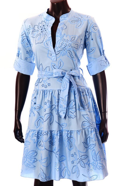 olasz női virág mintás vékony pamutban gazdag ruha hosszú ujjú V nyakú térd