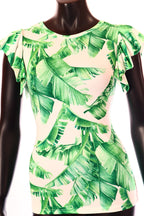 olasz női mintás felső ujjatlan alakhangsúlyozó kerek nyakú