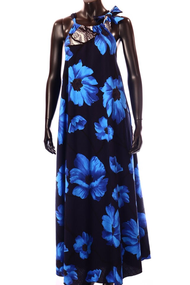 olasz női virág mintás vékony ruha ujjatlan kerek nyakú maxi