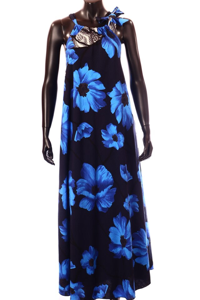 olasz női virág mintás vékony ruha ujjatlan kerek nyakú maxi