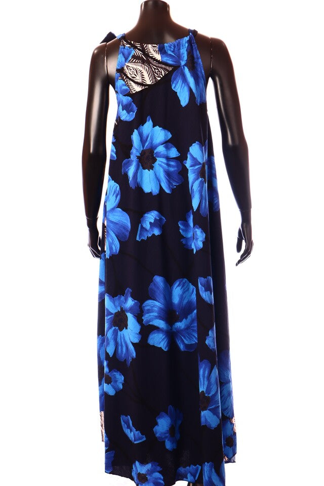 olasz női virág mintás vékony ruha ujjatlan kerek nyakú maxi