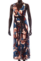 olasz női virág mintás vékony ruha ujjatlan V nyakú maxi