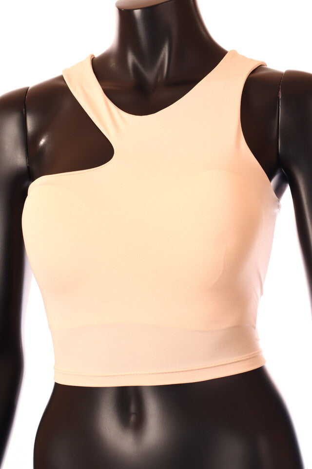 bézs asszimetrikus viszkóz crop top
